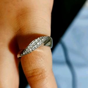 . 925 Sterling Silver White Zircon wave ring.